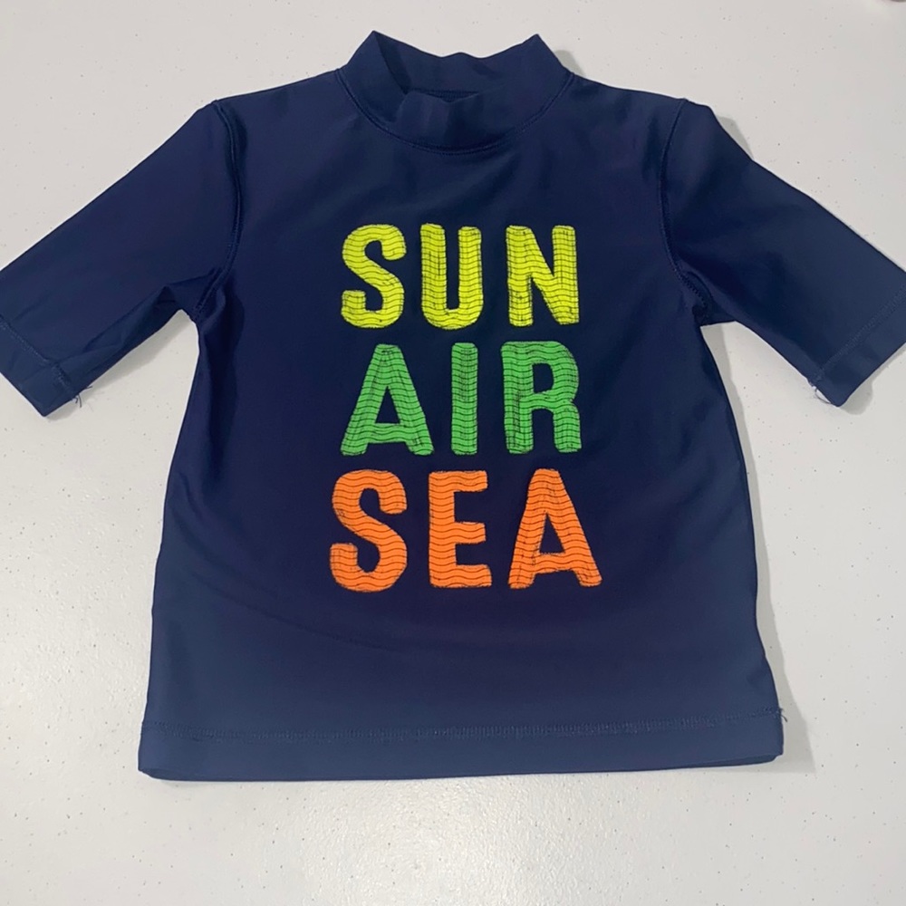 Cherokee Boy’s Navy Short Sleeve Rashguard Swimming Top “Sun Air Sea” XS (4/5)
